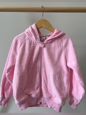 Disneyland Hong Kong Pink Fleece Hoodie Zip-Up with Embossed Mickey Small